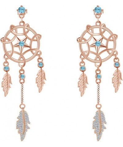 Round Simulated Aquamarine Dream Catcher Drop Earrings 14k Gold Over Sterling Silver rose-gold-plated-silver $47.04 Earrings