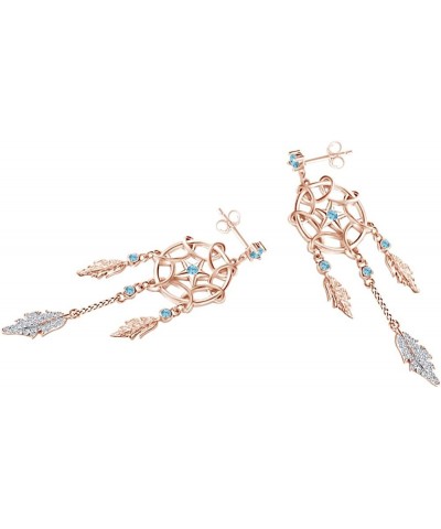 Round Simulated Aquamarine Dream Catcher Drop Earrings 14k Gold Over Sterling Silver rose-gold-plated-silver $47.04 Earrings