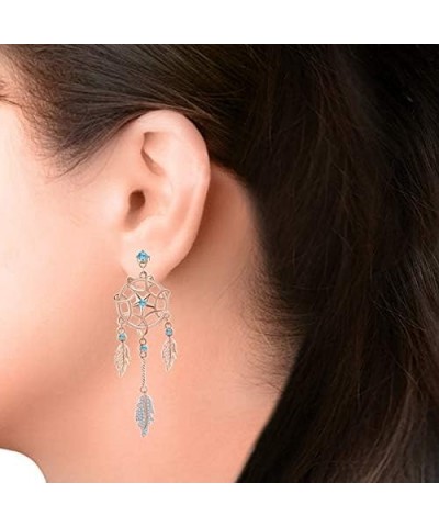 Round Simulated Aquamarine Dream Catcher Drop Earrings 14k Gold Over Sterling Silver rose-gold-plated-silver $47.04 Earrings