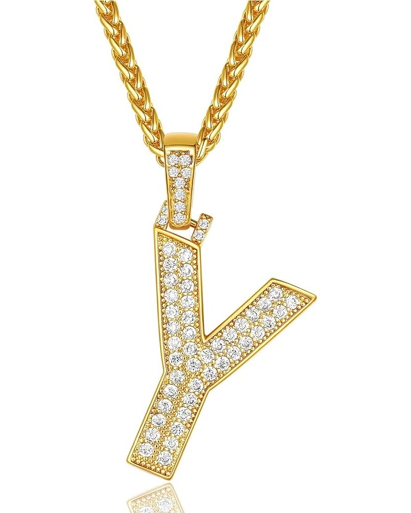 Men Cubic Zirconia 0-9 Number Pendant, Bling Initial Letter Necklace, Lucky Jewelry Necklace, Gold Plated/Silver Color-Send G...