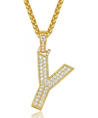 Men Cubic Zirconia 0-9 Number Pendant, Bling Initial Letter Necklace, Lucky Jewelry Necklace, Gold Plated/Silver Color-Send G...