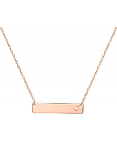 Bar Initial Necklace for Women, 14K Gold Rose Gold Plated Stainless Steel Bar Necklace Personalized Engraved Name Horizontal ...