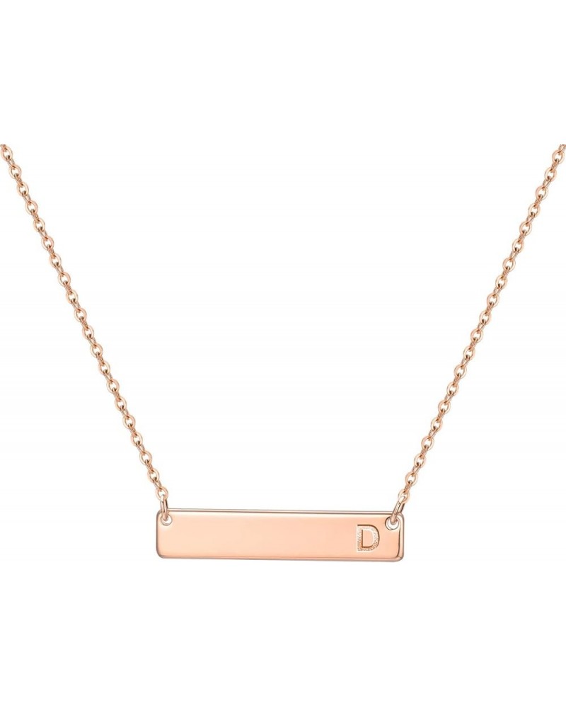 Bar Initial Necklace for Women, 14K Gold Rose Gold Plated Stainless Steel Bar Necklace Personalized Engraved Name Horizontal ...