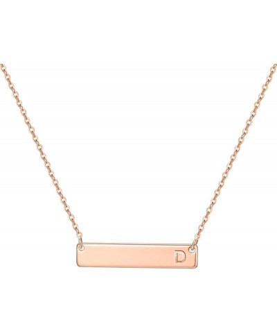 Bar Initial Necklace for Women, 14K Gold Rose Gold Plated Stainless Steel Bar Necklace Personalized Engraved Name Horizontal ...