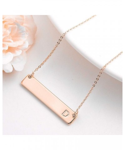 Bar Initial Necklace for Women, 14K Gold Rose Gold Plated Stainless Steel Bar Necklace Personalized Engraved Name Horizontal ...