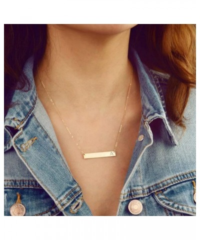 Bar Initial Necklace for Women, 14K Gold Rose Gold Plated Stainless Steel Bar Necklace Personalized Engraved Name Horizontal ...