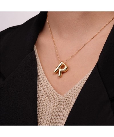 Letter Necklace Bubble Initial Pendant Necklaces for Women Girl Cute Alphabet 14K Gold Plated Design Balloon Puffy Name Perso...