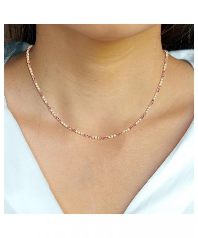 3.50 Carat Round Simulated Gemstone & Lab Grown White Diamond Tennis Necklace For Women's In 10K Gold 18 Inches| Alternate Co...