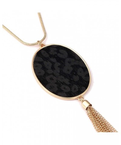 Long Necklaces for Women Statement Leopard Snakeskin Fur Pattern Necklace Oval Leather Pendant Necklaces Jewelry Fur-black $9...