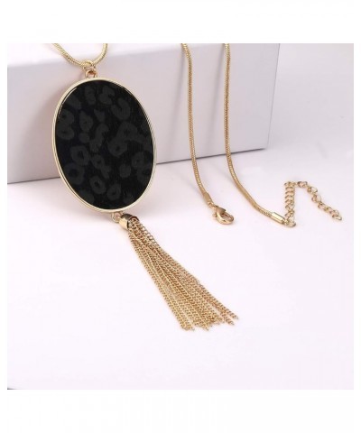 Long Necklaces for Women Statement Leopard Snakeskin Fur Pattern Necklace Oval Leather Pendant Necklaces Jewelry Fur-black $9...