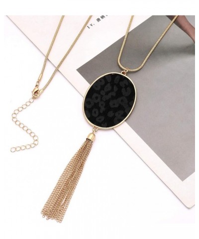 Long Necklaces for Women Statement Leopard Snakeskin Fur Pattern Necklace Oval Leather Pendant Necklaces Jewelry Fur-black $9...