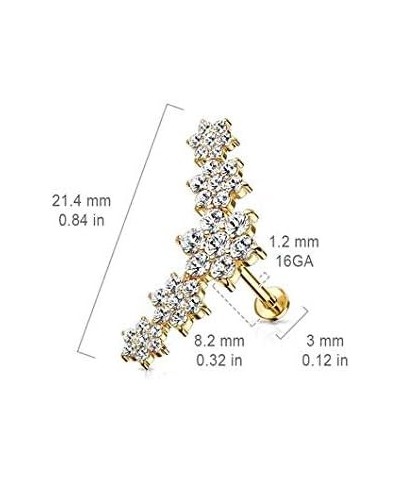 Five Double Tiered CZ Flowers Curve Surgical Steel Internally Threaded Labret, Monroe, Ear Cartilage, and More 16GA (1.2mm), ...