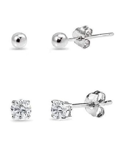 2 Pairs Sterling Silver 3mm Unisex Mini Small Ball Stud and Tiny Round CZ Stud Earrings Set for Men Women Sterling Silver $8....