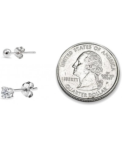 2 Pairs Sterling Silver 3mm Unisex Mini Small Ball Stud and Tiny Round CZ Stud Earrings Set for Men Women Sterling Silver $8....