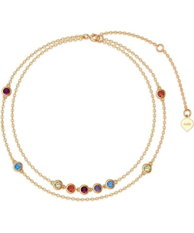 14K Gold Gemstone Chakra Bracelets for Women Colorful Layered Bracelet with Cubic Zirconia Women's Dainty Gold Bracelet, 6.5'...