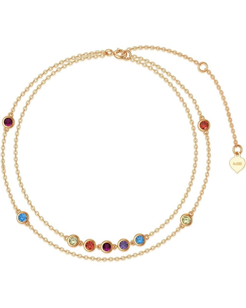 14K Gold Gemstone Chakra Bracelets for Women Colorful Layered Bracelet with Cubic Zirconia Women's Dainty Gold Bracelet, 6.5'...