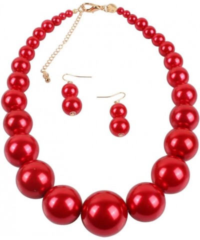 Exaggerated Imitation pearl Necklace+Drop Dangle Earring jewelry set for Women's and girls gifts(Six -color optional) Red $8....