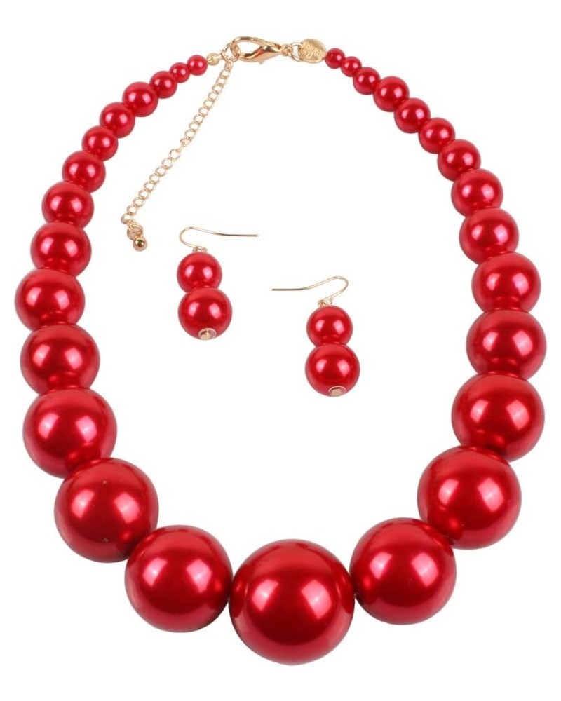 Exaggerated Imitation pearl Necklace+Drop Dangle Earring jewelry set for Women's and girls gifts(Six -color optional) Red $8....