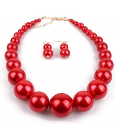 Exaggerated Imitation pearl Necklace+Drop Dangle Earring jewelry set for Women's and girls gifts(Six -color optional) Red $8....