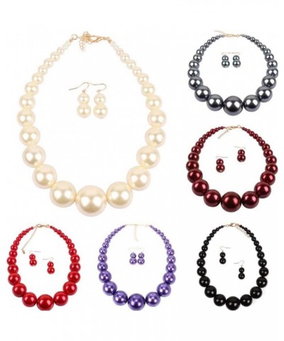 Exaggerated Imitation pearl Necklace+Drop Dangle Earring jewelry set for Women's and girls gifts(Six -color optional) Red $8....