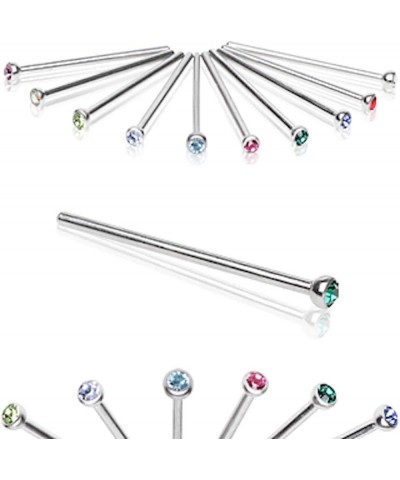 316L Surgical Steel Fish Tail Nose Ring with Press Fit CZ 20GA, L: 3/4", Ball Size: 2mm, Blue $9.51 Body Jewelry