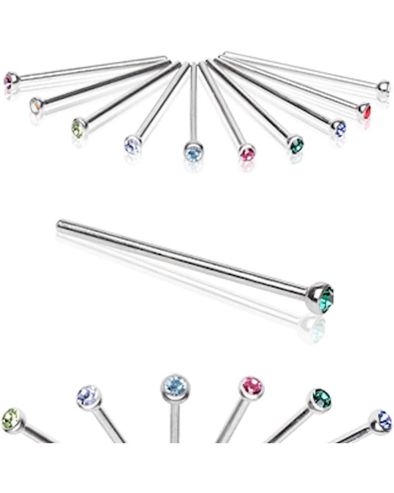 316L Surgical Steel Fish Tail Nose Ring with Press Fit CZ 20GA, L: 3/4", Ball Size: 2mm, Blue $9.51 Body Jewelry