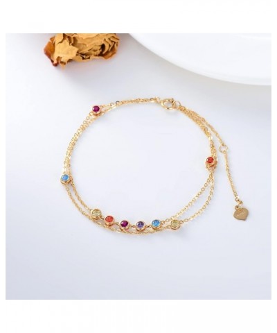 14K Gold Gemstone Chakra Bracelets for Women Colorful Layered Bracelet with Cubic Zirconia Women's Dainty Gold Bracelet, 6.5'...