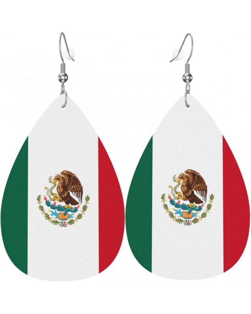 Leather Earrings Mexico Flag Pattern Double-sided for Women Girls Dangle Teardrop Raindrop Earrings Gift $8.07 Earrings