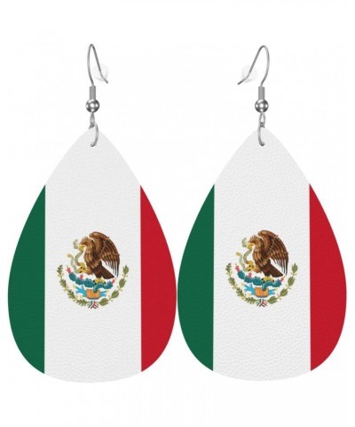 Leather Earrings Mexico Flag Pattern Double-sided for Women Girls Dangle Teardrop Raindrop Earrings Gift $8.07 Earrings