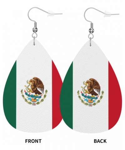 Leather Earrings Mexico Flag Pattern Double-sided for Women Girls Dangle Teardrop Raindrop Earrings Gift $8.07 Earrings