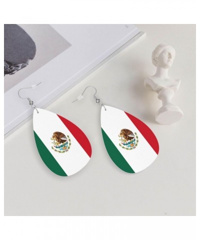 Leather Earrings Mexico Flag Pattern Double-sided for Women Girls Dangle Teardrop Raindrop Earrings Gift $8.07 Earrings