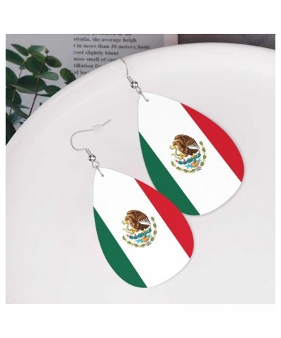 Leather Earrings Mexico Flag Pattern Double-sided for Women Girls Dangle Teardrop Raindrop Earrings Gift $8.07 Earrings