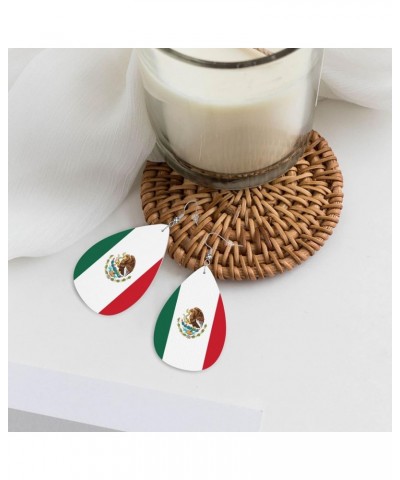 Leather Earrings Mexico Flag Pattern Double-sided for Women Girls Dangle Teardrop Raindrop Earrings Gift $8.07 Earrings