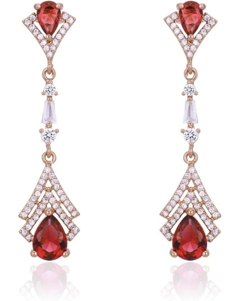 CHypoallergenic and Nikel Free Long drop Earrings with Zircornia, 925 Sterling Silver Post for wamen and girls red $9.74 Earr...