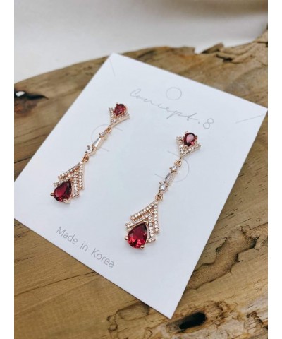 CHypoallergenic and Nikel Free Long drop Earrings with Zircornia, 925 Sterling Silver Post for wamen and girls red $9.74 Earr...