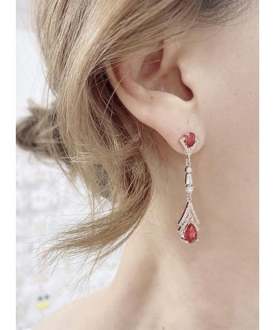 CHypoallergenic and Nikel Free Long drop Earrings with Zircornia, 925 Sterling Silver Post for wamen and girls red $9.74 Earr...