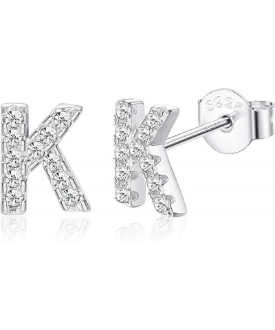 925 Sterling Silver Initial Stud Earrings for Women White Gold Plated Small A to Z Alphabet Earrings Austrian Crystal Letter ...