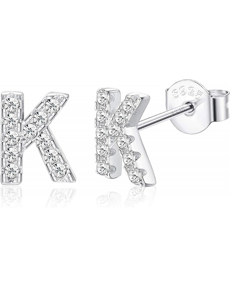 925 Sterling Silver Initial Stud Earrings for Women White Gold Plated Small A to Z Alphabet Earrings Austrian Crystal Letter ...