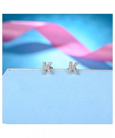 925 Sterling Silver Initial Stud Earrings for Women White Gold Plated Small A to Z Alphabet Earrings Austrian Crystal Letter ...