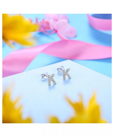 925 Sterling Silver Initial Stud Earrings for Women White Gold Plated Small A to Z Alphabet Earrings Austrian Crystal Letter ...