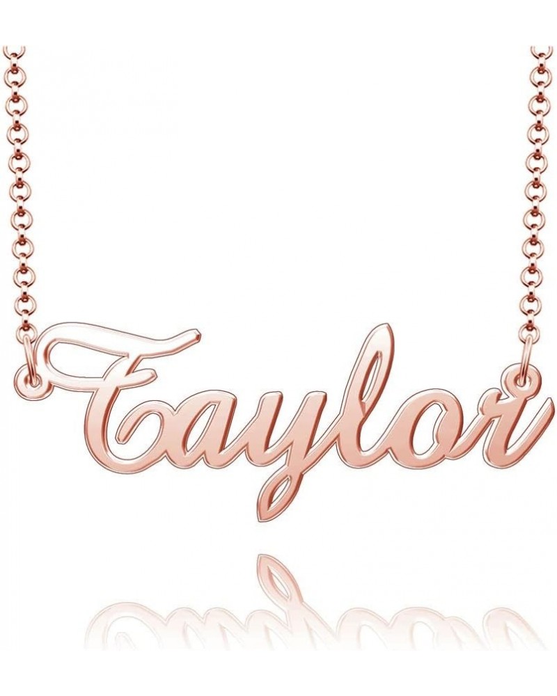 Personalized Name Necklace Custom Nameplate Name Tag Necklace Stainless Steel-Silver/Gold/Rose Gold Plated Rose Gold Taylor $...