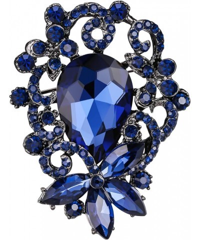 Elegant Crystal Teardrop Marquise Bouquet Brooch Pin for Women Girls Sapphire Color Black-Tone $10.79 Brooches & Pins