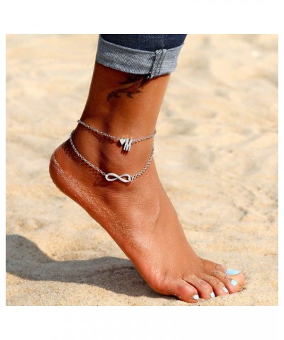 Infinity Heart Letter Anklets For Women Silver Chain Ankle Initial Bracelet Jewelry Gift Ladies Bracelets y $6.04 Anklets