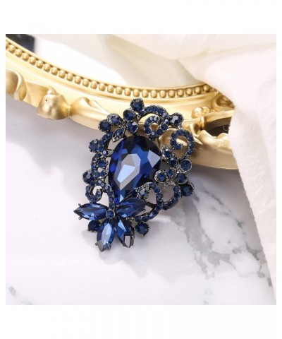 Elegant Crystal Teardrop Marquise Bouquet Brooch Pin for Women Girls Sapphire Color Black-Tone $10.79 Brooches & Pins