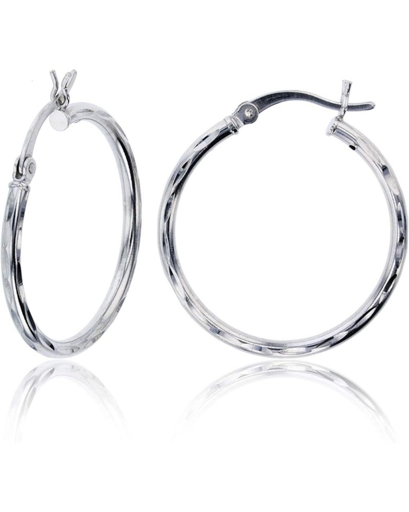 Sterling Silver Diamond Cut Polished Basic Hoop Earrings for Women | Round Hoop Earrings | Secure Snap Bar Closure | Shiny Cl...