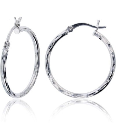 Sterling Silver Diamond Cut Polished Basic Hoop Earrings for Women | Round Hoop Earrings | Secure Snap Bar Closure | Shiny Cl...