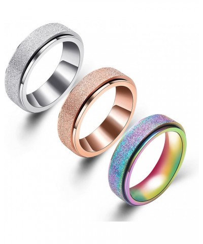 3Pcs Spinner Ring for Women Men Anxiety Relief - 6MM 6-11 Stainless Steel Sand Blast Glitter Finish Rose Gold Silver Rainbow ...