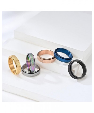 3Pcs Spinner Ring for Women Men Anxiety Relief - 6MM 6-11 Stainless Steel Sand Blast Glitter Finish Rose Gold Silver Rainbow ...