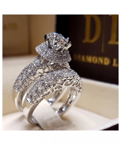 Luxury 925 Sterling Silver Bridal Rings Sets AAA Cubic Zirconia CZ Full Diamond Engagements Rings Wedding 2 Pcs Promise Anniv...