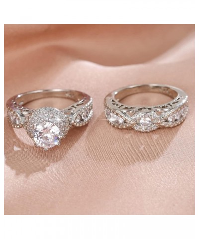 Luxury 925 Sterling Silver Bridal Rings Sets AAA Cubic Zirconia CZ Full Diamond Engagements Rings Wedding 2 Pcs Promise Anniv...